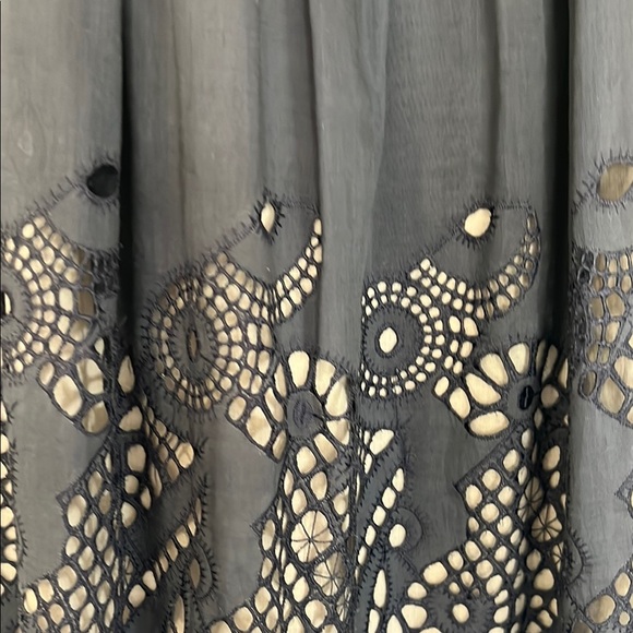 Vintage Bluish Gray color and cream contrast detailing Sleeveless Midi Sundress - Picture 5 of 15